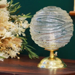 Lampe à poser – Globe rond en verre transparent texturé à motif relief