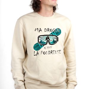 PROMO PULL HOMME : MA DROGUE C&rsquo;EST LA POUDREUSE SNOW-NATUREL-M