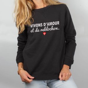 PULL FEMME : VIVONS D&rsquo;AMOUR ET DE REBLOCHON