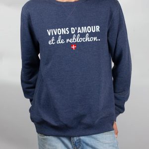 PULL HOMME : VIVONS D&rsquo;AMOUR ET DE REBLOCHON